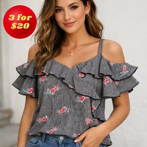 Gypsies & Moondust Gingham Cold Shoulder Top
